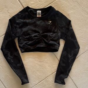 Gymshark Black Camouflage Long Sleeve Crop Top